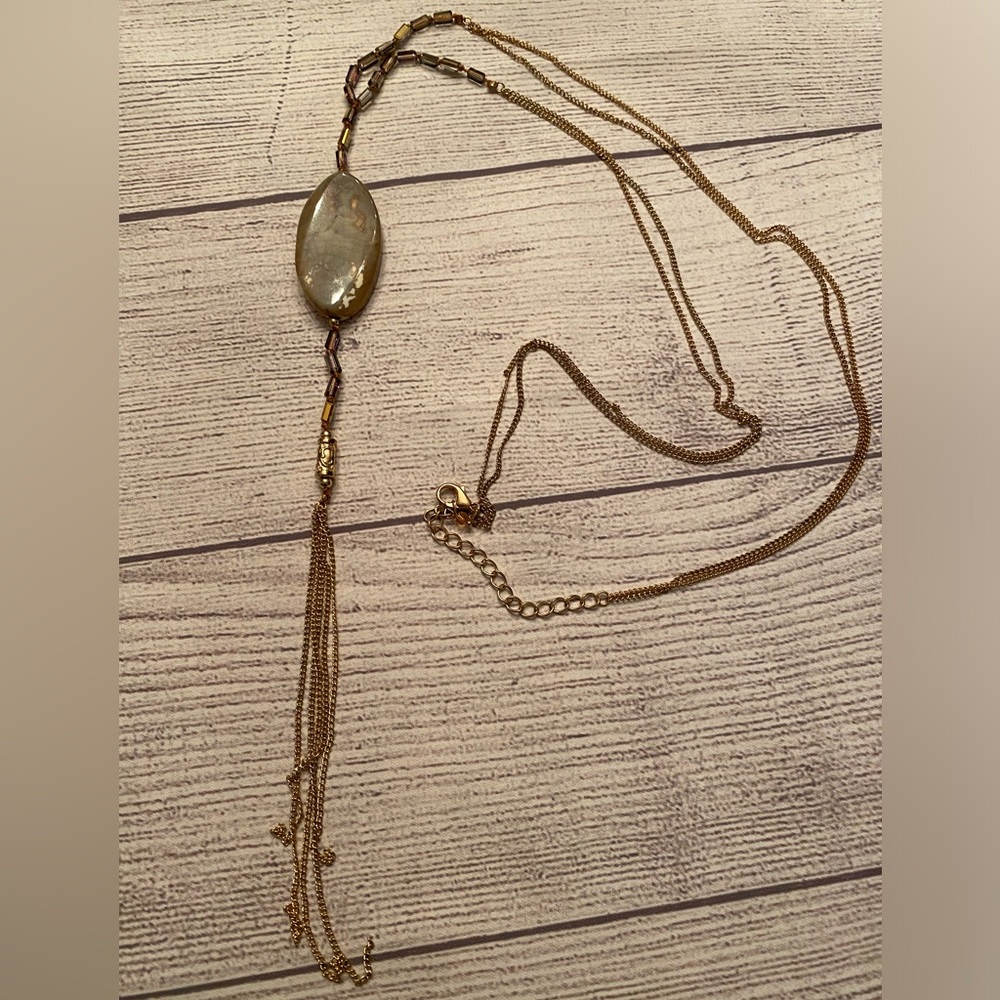 Gold Double Chain & Stone Necklace